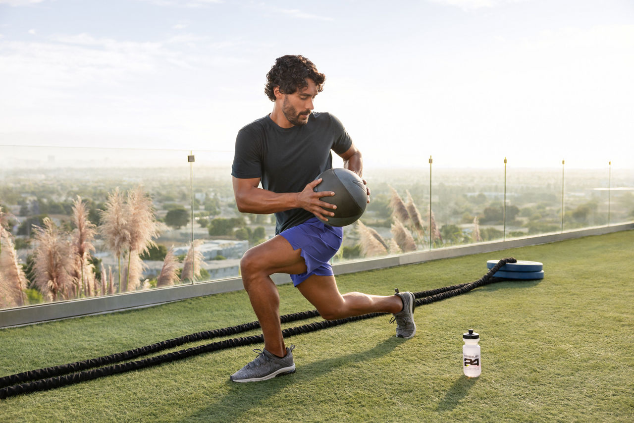 Man working out with medicine ball