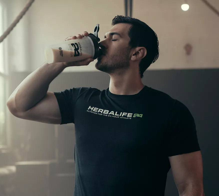 Man drinking protein