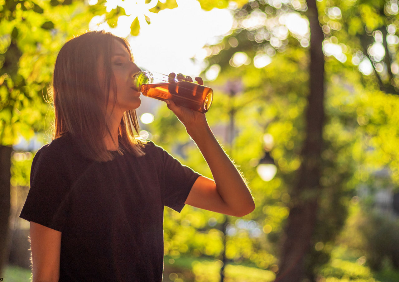 A woman drinking tea