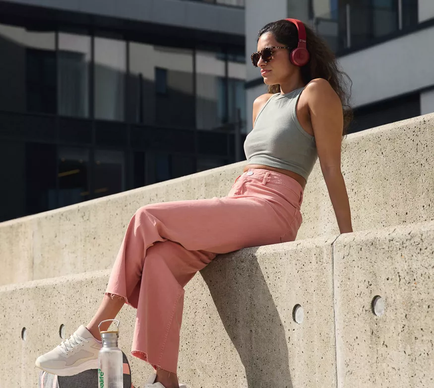 Woman sat outdoors